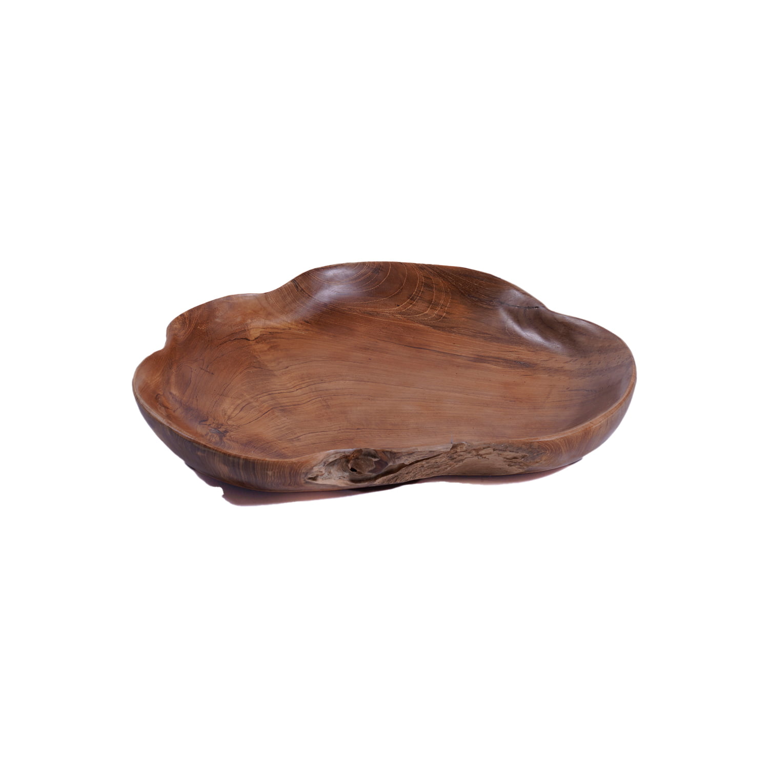 Kinaree Ciotola In Legno Di Radica Di Teak Fatta A Mano - Con Foglia Incorporata - Pezzo Unico Rustico Per Decorazione E Frutta - 35/45 Cm